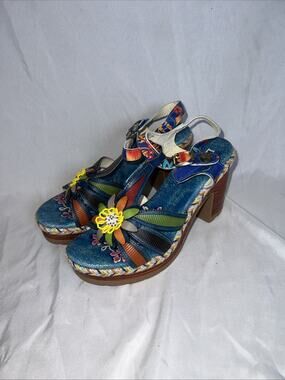 LAURA VITA Jacao Multicolor Leather Shoes Sandals Heels Women’s Size 39